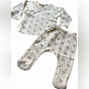 NWTS Quincy 2PC Summer Flower wrap top & pants, organic cotton, Size 0-3 months